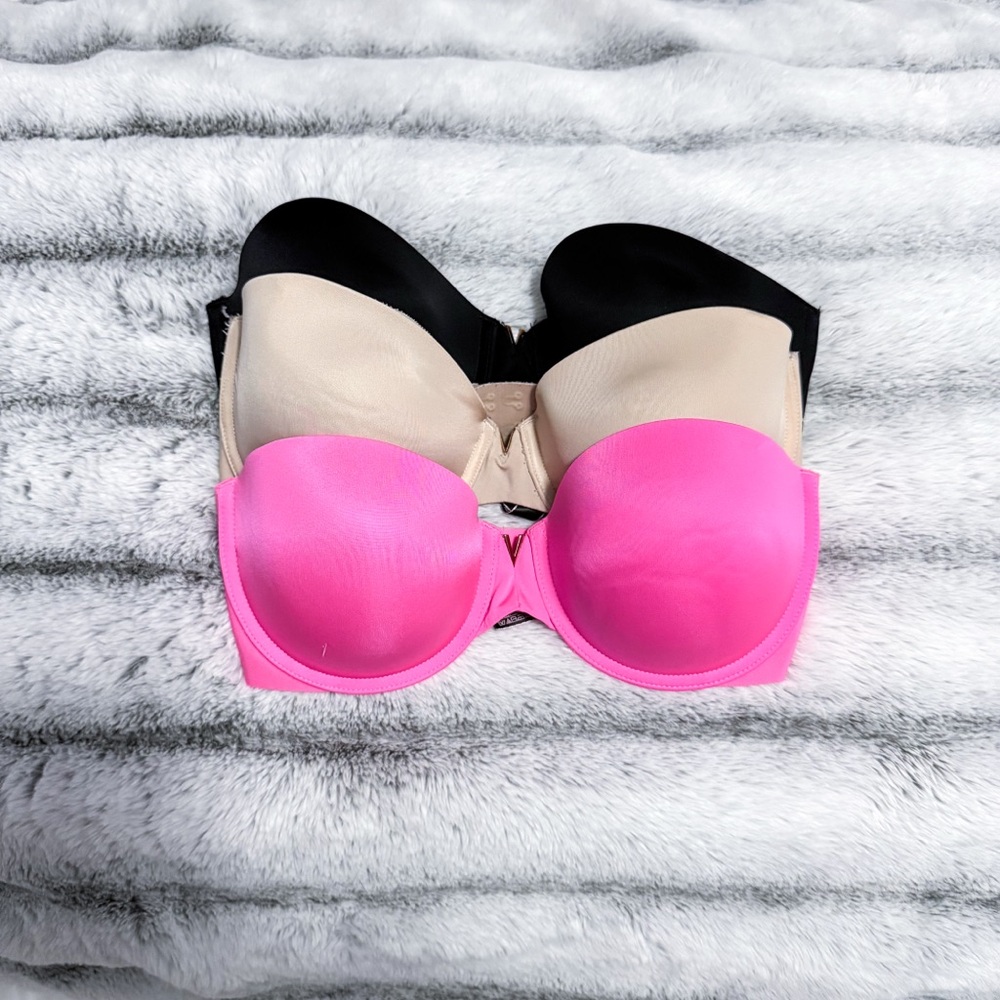 SET OF Victoria's Secret Women's Bare Push Up Strapless Bra Nonslip Cups